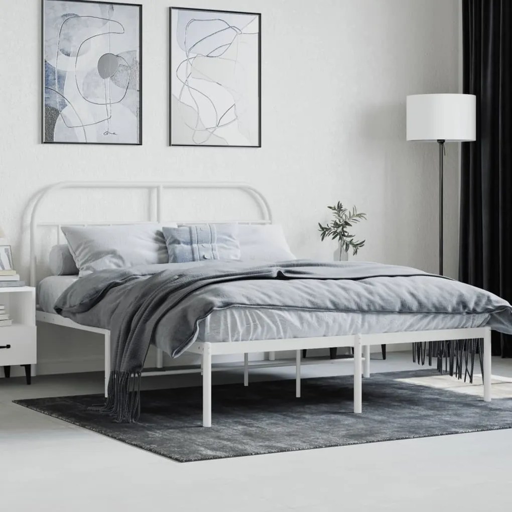 Estrutura de cama com cabeceira 140x190 cm metal branco