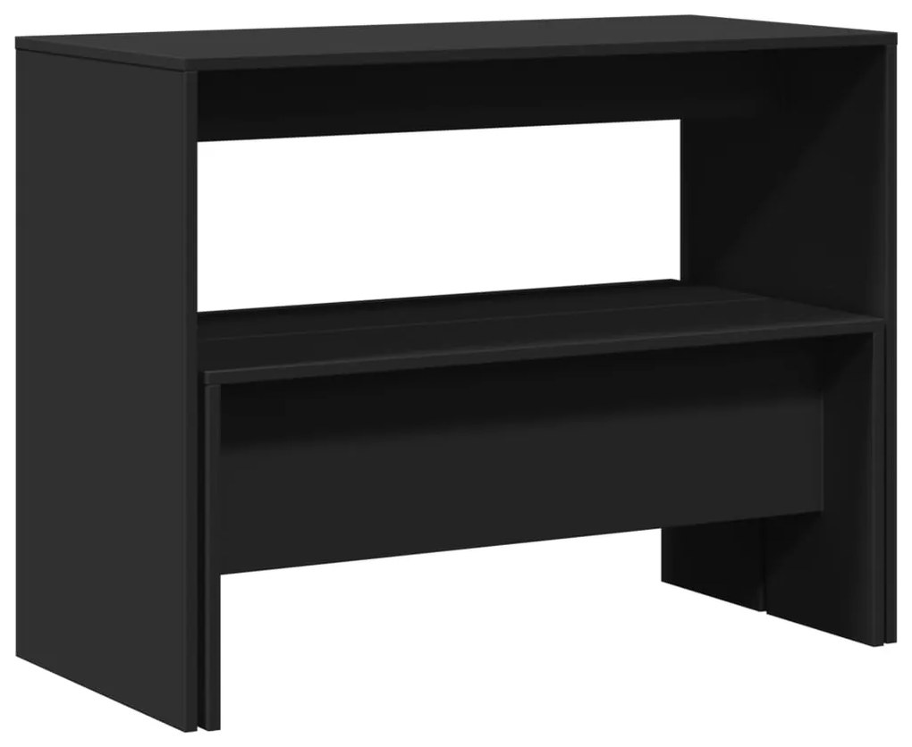 3 pcs conj. mesa de jantar e banco derivados de madeira preto