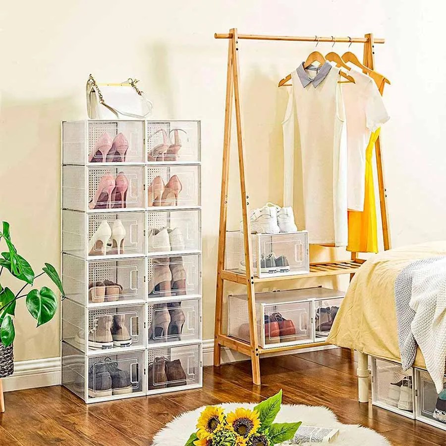 Conjunto de 18 caixas de sapatos empilháveis transparente, branco