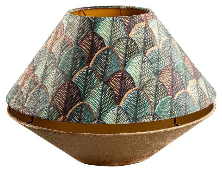 Abajur Duplo em Veludo com Design de Folhas Bege e Interior Dourado