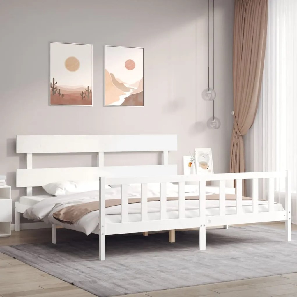Cama sem colchão 200x200 cm madeira de pinho maciça branco