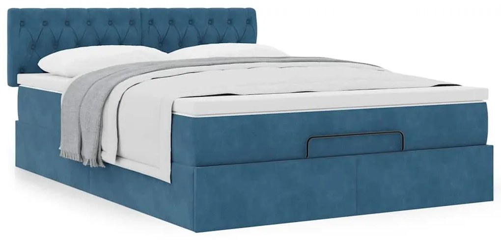 Estrutura de cama otomana com colchão 140x190cm azul escuro