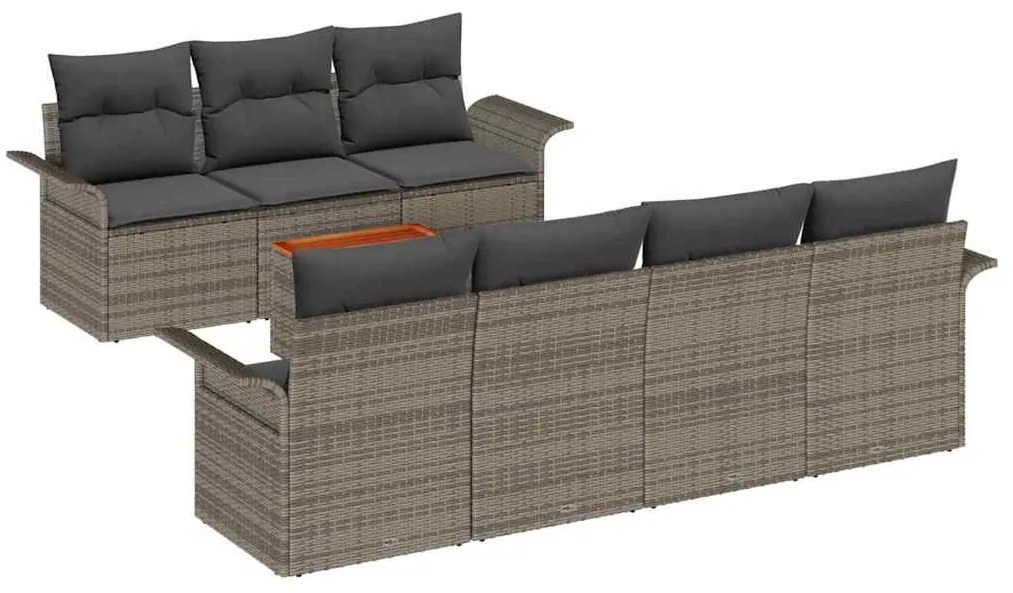 Conjunto de Sofá de Jardim 8 Peças Cinza com Almofadas de Rattan e Pol