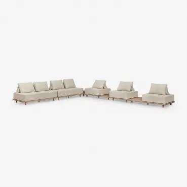 Conjunto De Jardim Com Sofá Modular De Canto De 5 Peças Com Mesa Auxiliar Em Acácia Portet Marrom Acácia Claro - Sklum