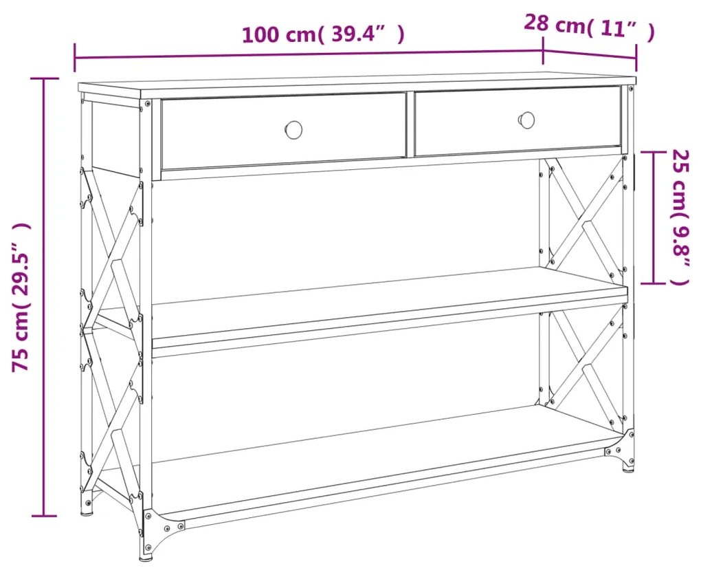 Mesa consola 100x28x75 cm derivados de madeira preto