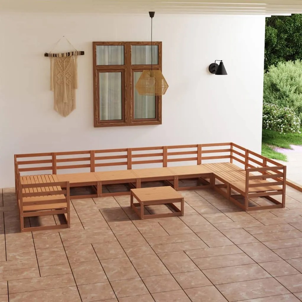 11 pcs conjunto lounge de jardim pinho maciço