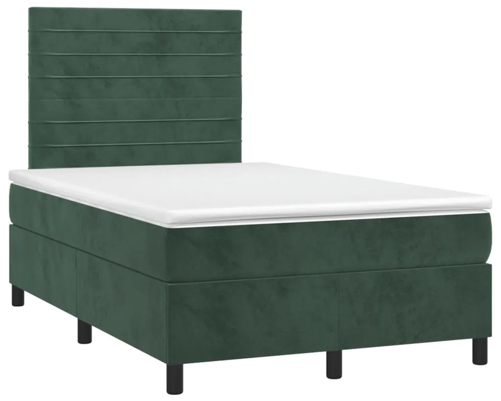 Cama boxspring com colchão 120x200 cm veludo verde-escuro