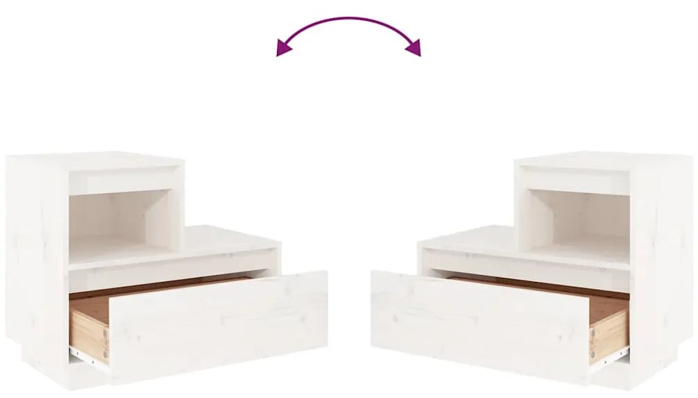 Mesa de cabeceira 60x34x51 cm madeira de pinho maciça branco