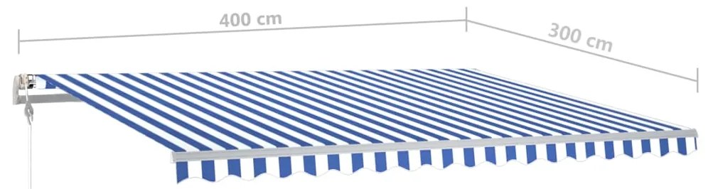 Toldo retrátil manual com luzes LED 4x3 m azul e branco