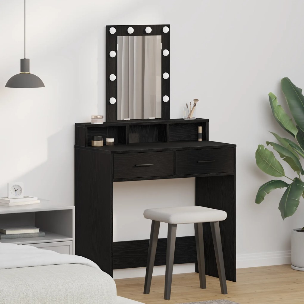 mesinha de maquilhagem vidaXL com luzes LED em Carvalho preto 79x41x140 cm