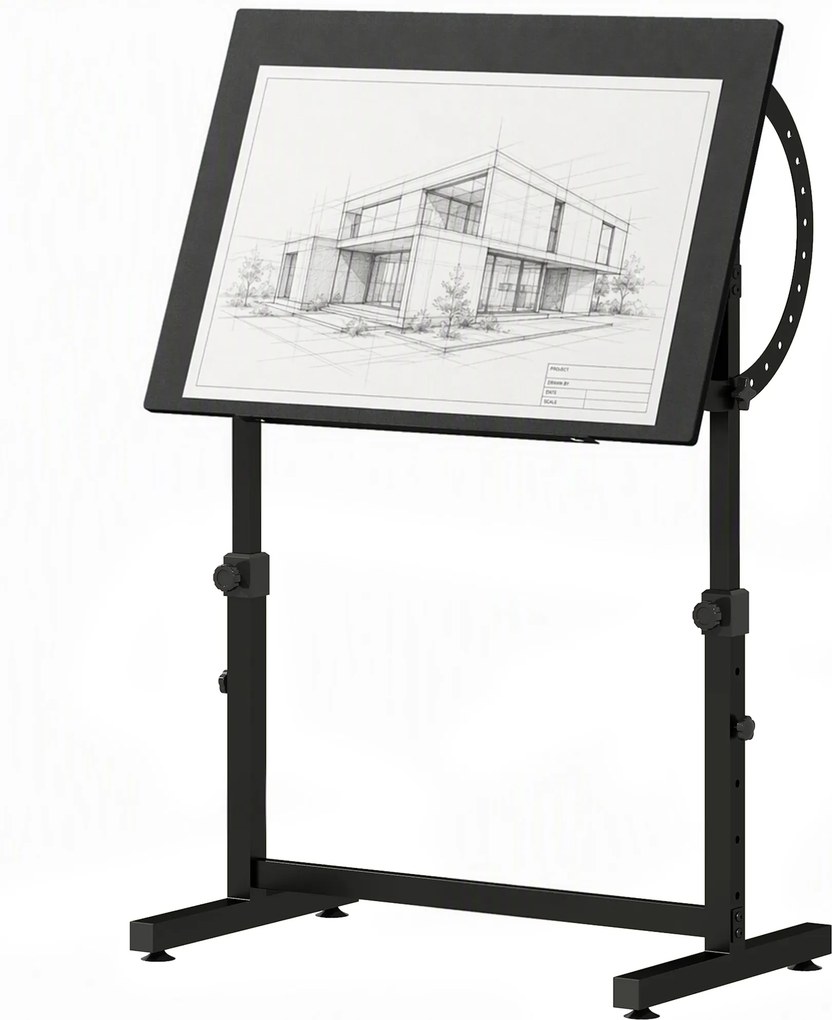 Mesa de Desenho, 90 x 60 x 90 cm, Tampo Inclinável até 85°, Preto