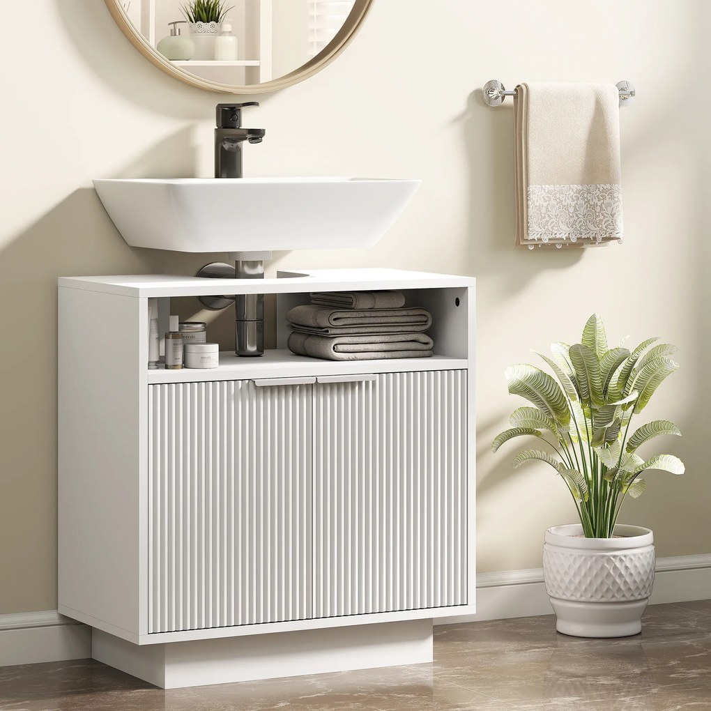 Móvel para Lavatório Pousar (NÃO INCLUIDO) com 2 Portas Canaladas para Lavatório com ou sem Pedestal 60x33x63 cm Branco