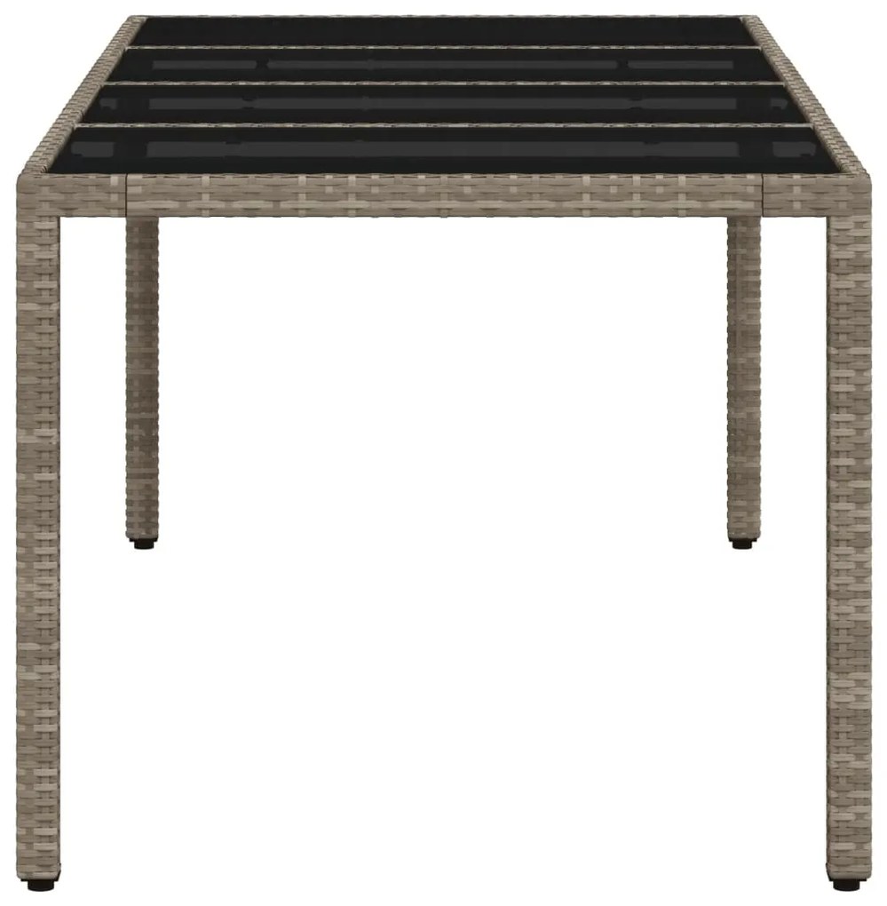 Mesa de jardim c/ tampo vidro 190x90x75 cm vime PE cinza-claro