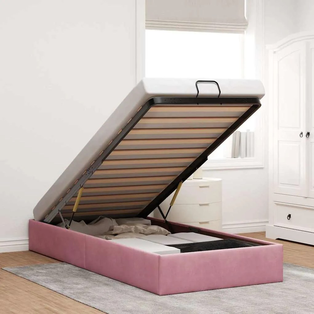 Otomano Bed Frame No Colchão Rosa 100x200 cm Veludo