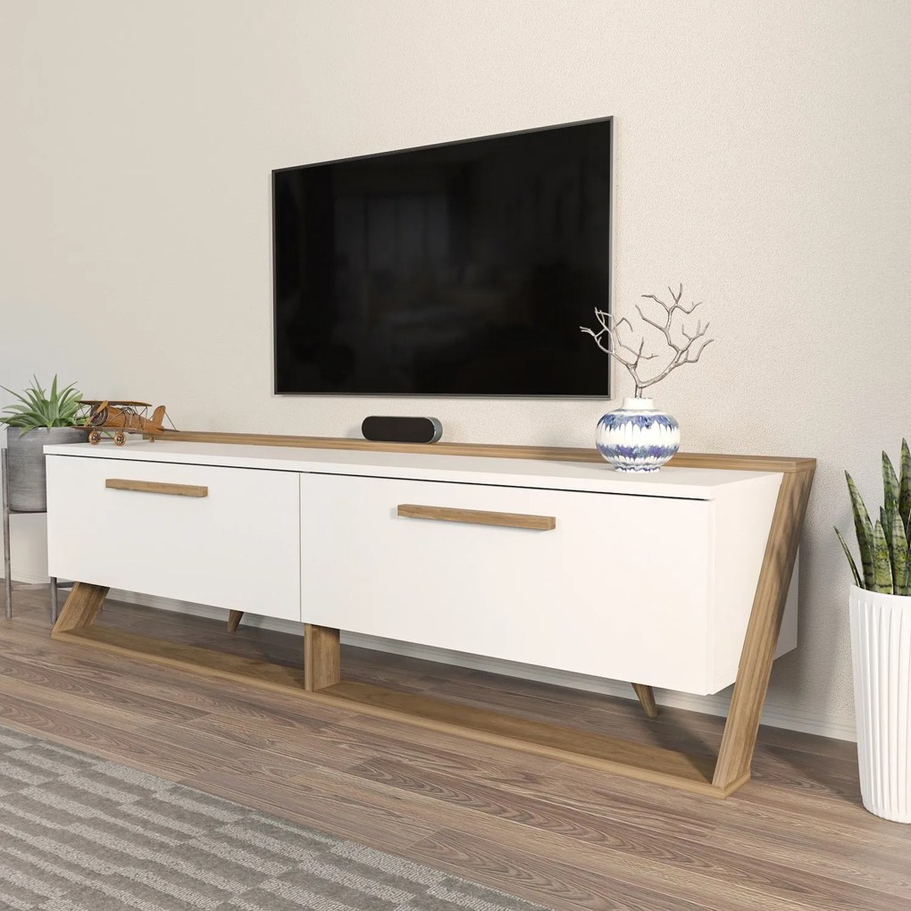 Móvel TV Astrid – Branco e Nogueira – 163,8 x 46,8 x 36,6 cm