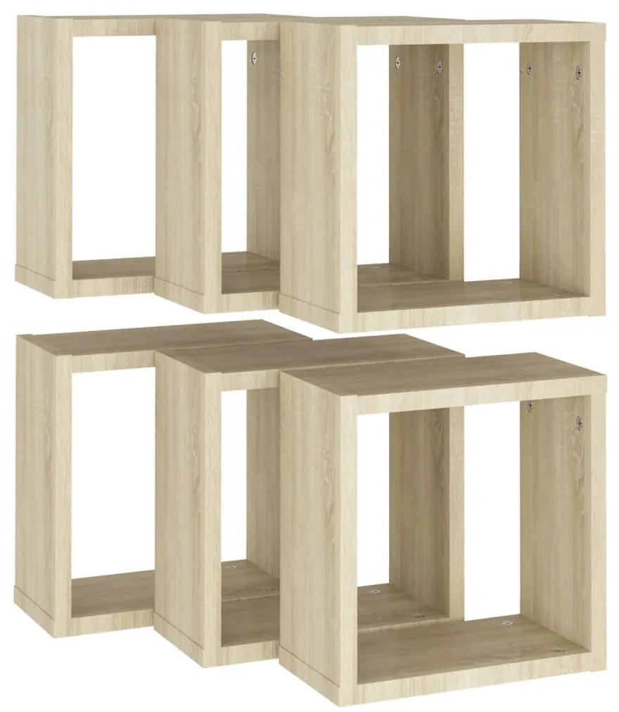 Prateleiras de parede em forma de cubo 6 pcs 30x15x30cm sonoma