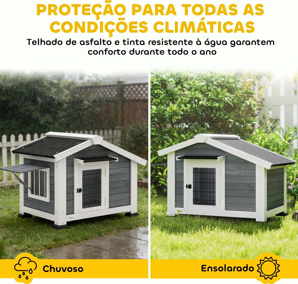 Casota para Cães de Exterior em Madeira Casa para Cães Médios com Teto de Asfalto Chão Removível 98x76x69,5 cm Cinzento