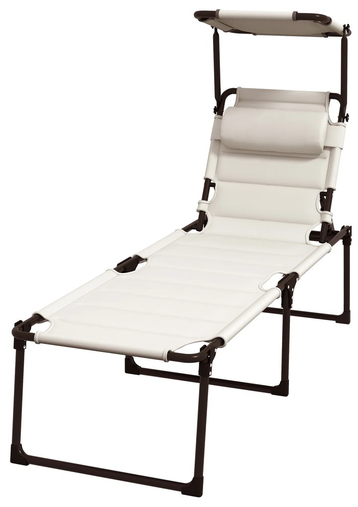 Outsunny Espreguiçadeira Dobrável Jardim Toldo Ajustável Terraço Piscina 70x200x45 cm Creme Conforto Sol