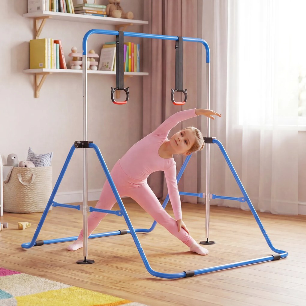 Barra de Ginástica para Crianças, 111,5 x 144,5 x 132 cm, Ajustável em 4 Níveis de Altura, Azul-escuro