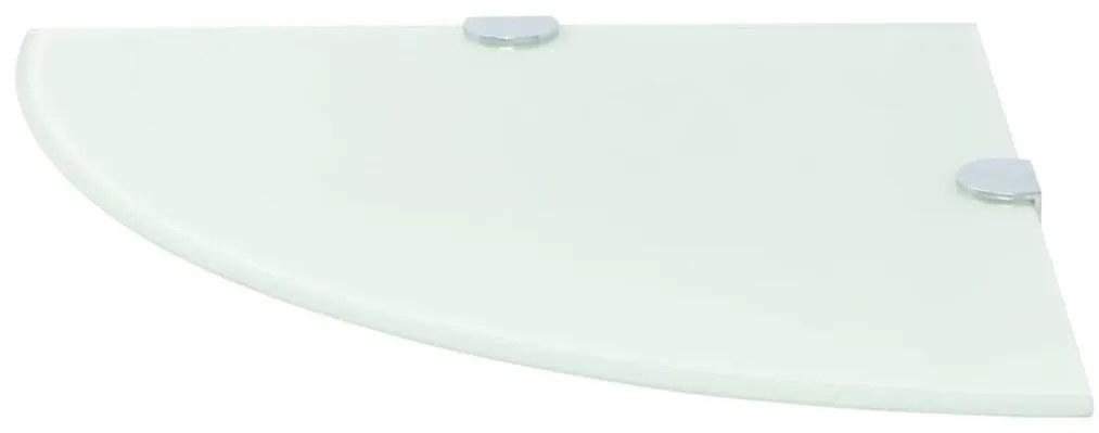 Prateleira canto, suportes cromados, vidro branco 25x25cm