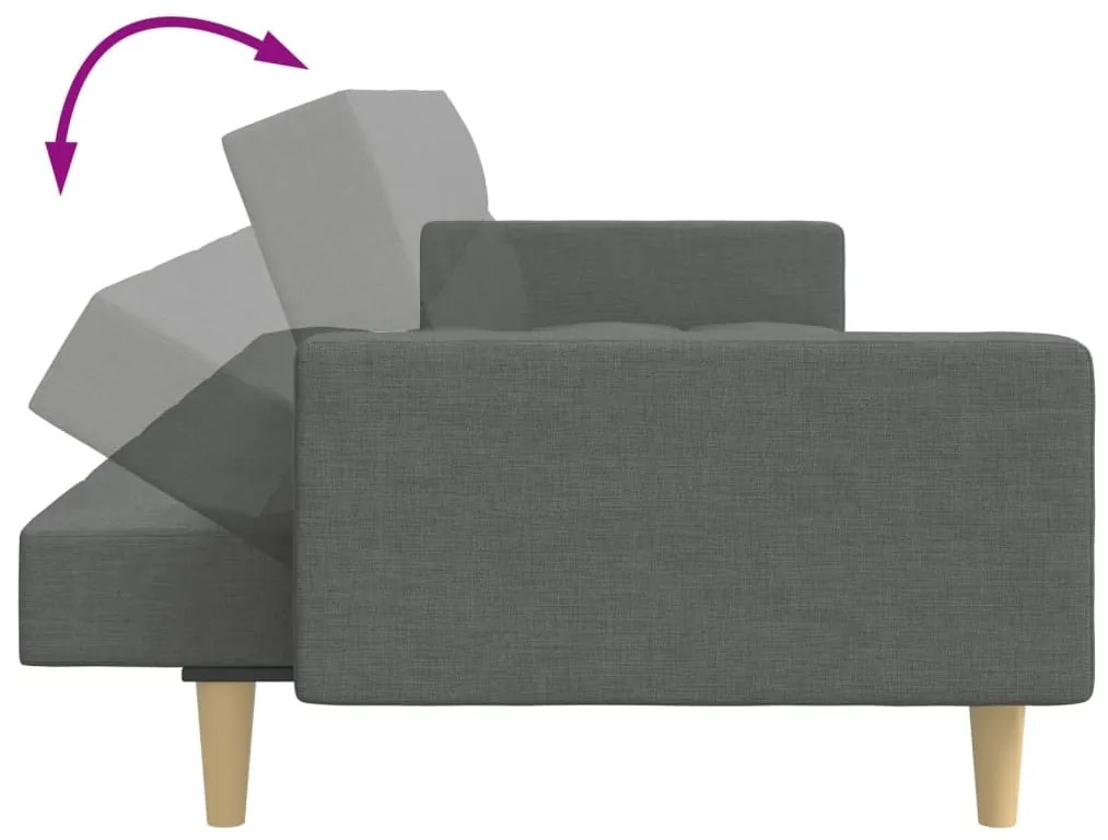 Sofá-cama de 2 lugares c/ apoio de pés tecido cinzento-escuro