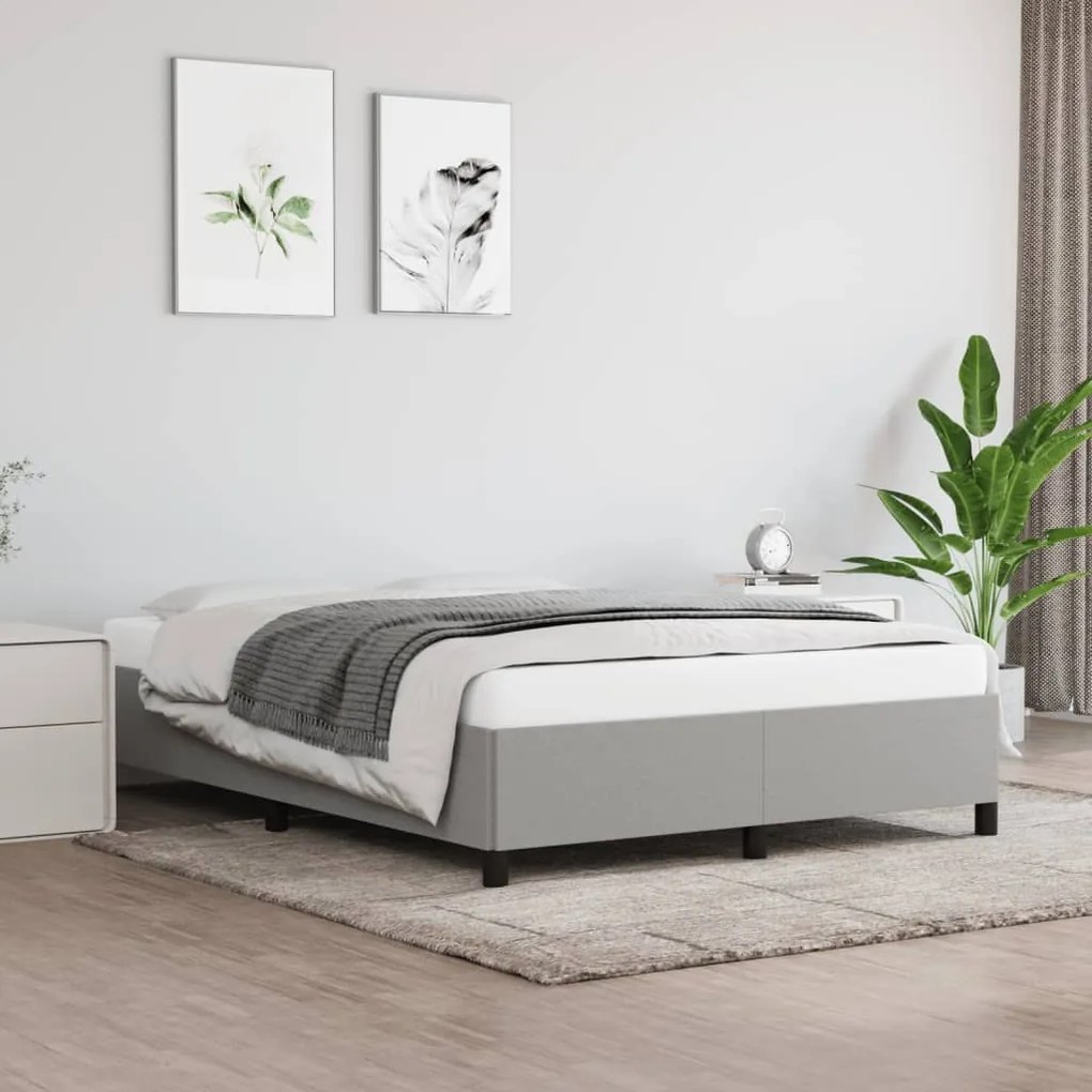 Estrutura de cama sem colchão 140x200 cm tecido cinzento-claro
