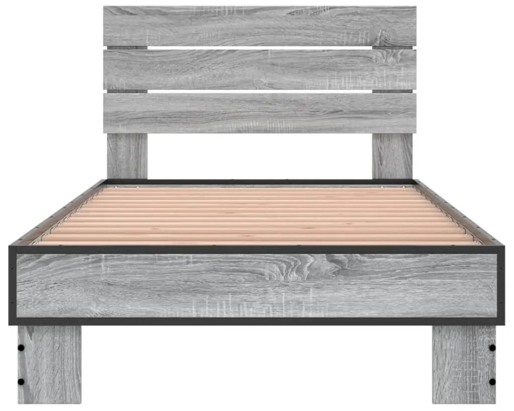 Estrutura de cama derivados de madeira e metal cinzento sonoma