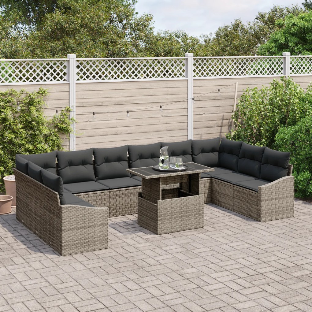 Conjunto de Sofá de Jardim com 11 Peças e Almofadas Cinza em Rattan Si