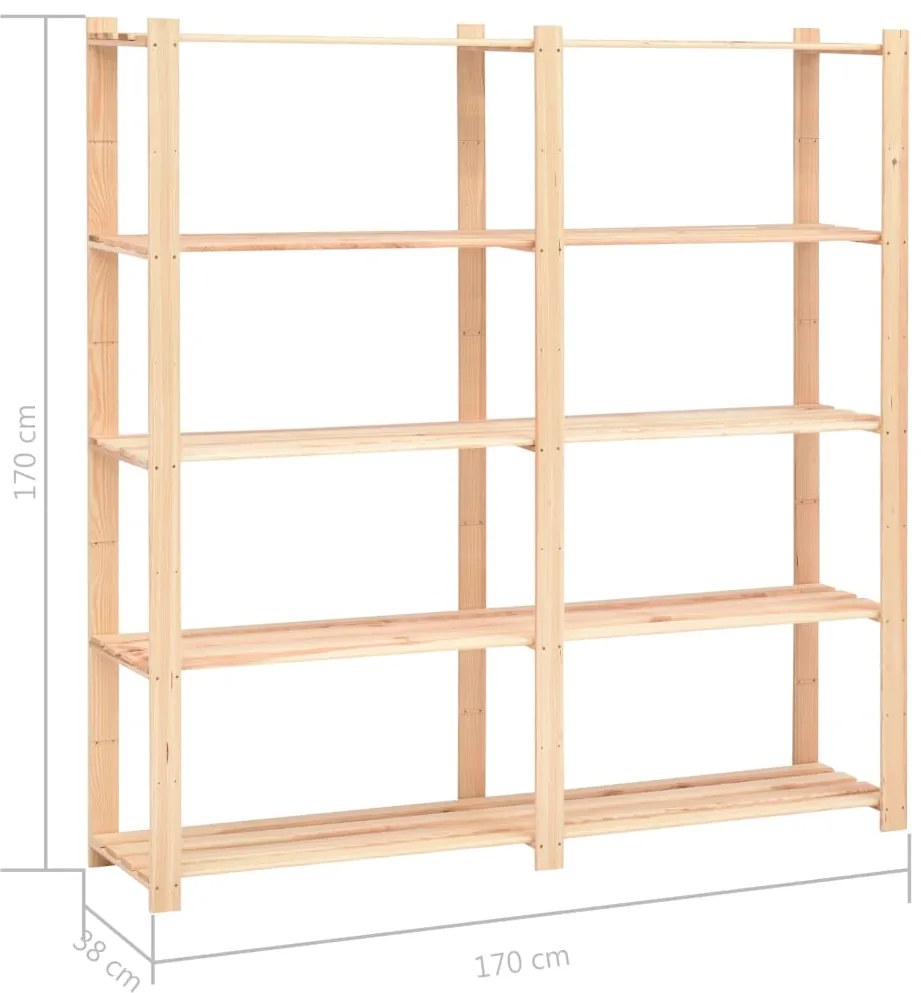 10 unidades arrumação 5 prateleiras 170x38x170cm pinho 500 kg