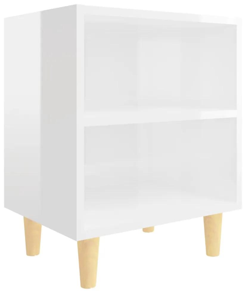 Mesas cabeceira pernas madeira 2pcs 40x30x50cm branco brilhante