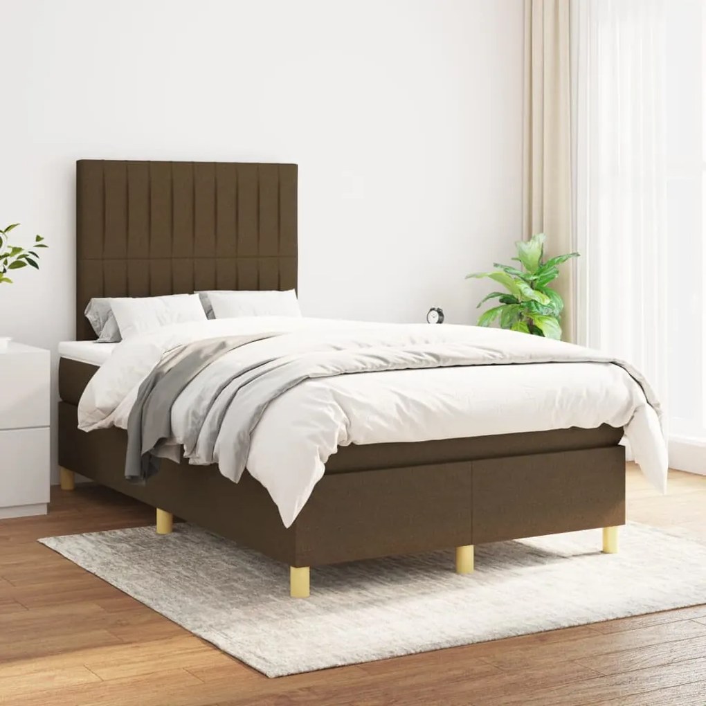3142484 vidaXL Cama com molas/colchão 120x200 cm tecido castanho-escuro