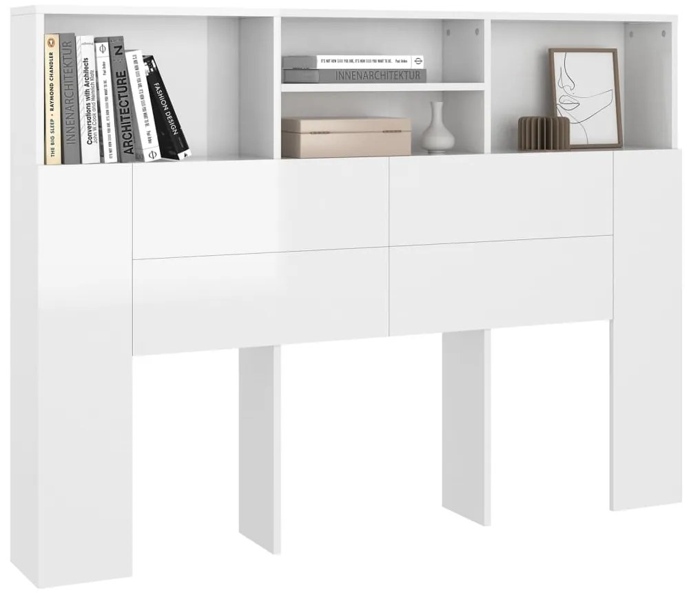 Armário de cabeceira 140x19x103,5 cm branco brilhante