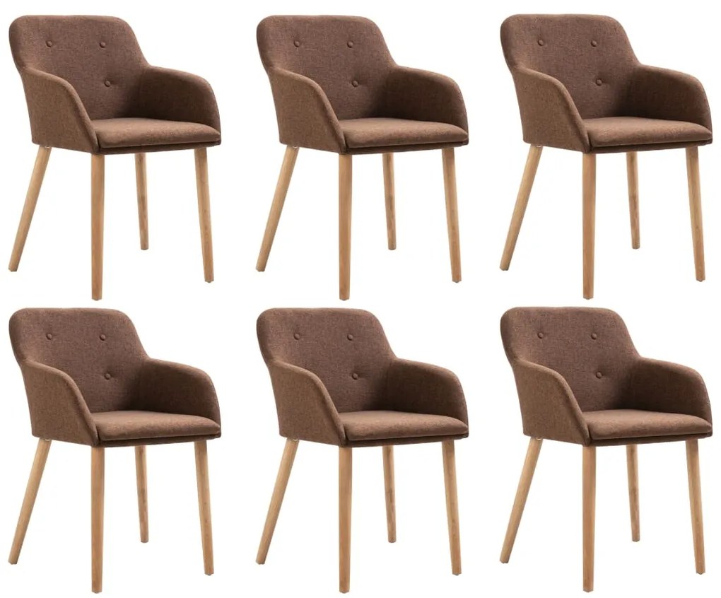 vidaXL Cadeiras de jantar 6 pcs tecido castanho e carvalho maciço