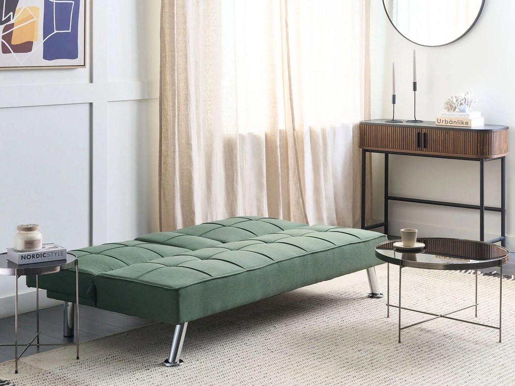 Sofá-cama de 3 lugares em tecido verde ROXEN Beliani