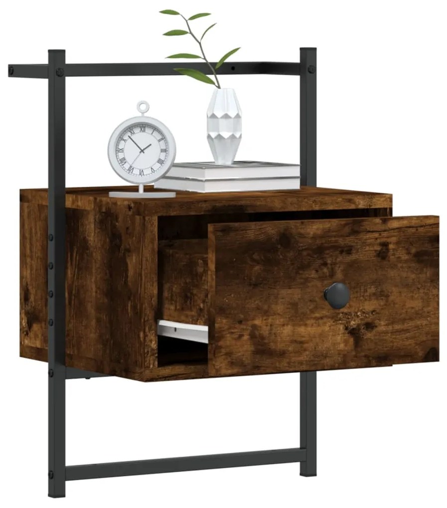 Mesa cabeceira parede 35x30x51cm deriv. madeira carvalho fumado
