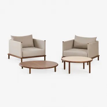 Conjunto De Jardim Com 2 Poltronas E 2 Mesas De Centro Redondas Em Madeira De Acácia Olivia Castanho-acácia Escuro & Castanho-acácia Escuro - Beige Se