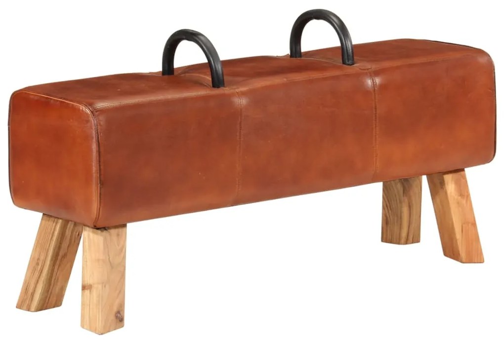 vidaXL Banco de ginásio 110 cm couro genuíno castanho