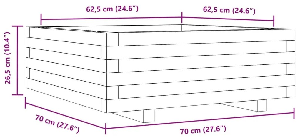 Vaso/floreira de jardim 70x70x26,5 cm pinho maciço castanho-mel