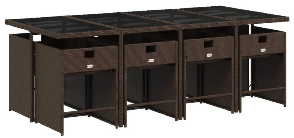 9 pcs conjunto jantar p/ jardim c/ almofadões vime PE castanho