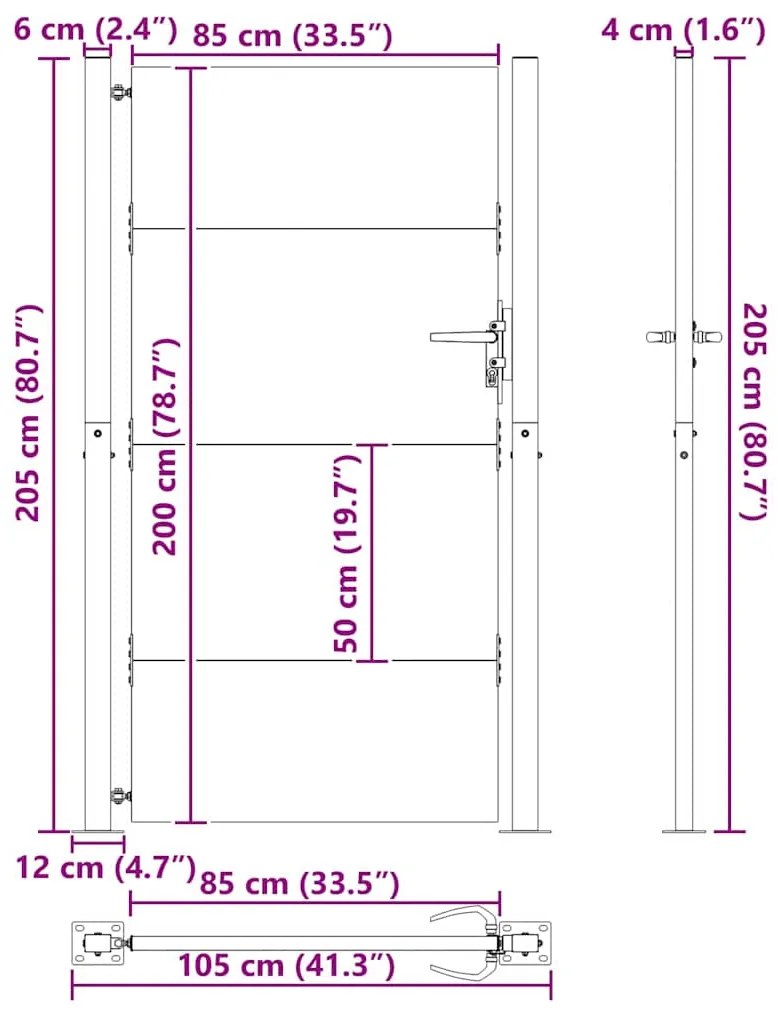 Portão de Jardim Preto 105 x 200 cm Aço com Revestimento em Pó