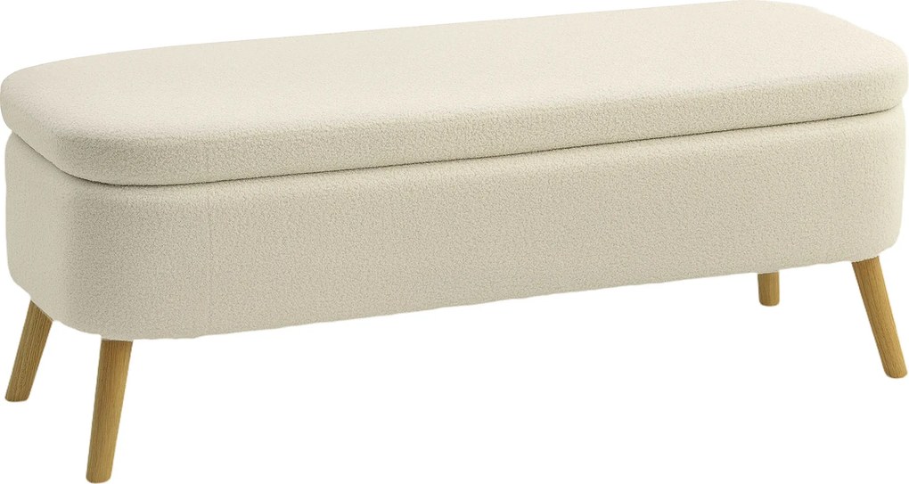 HOMCOM Banco Baú 65 L com Assento Teddy e Pés em Madeira 120x42x45 cm Bege | Aosom Portugal