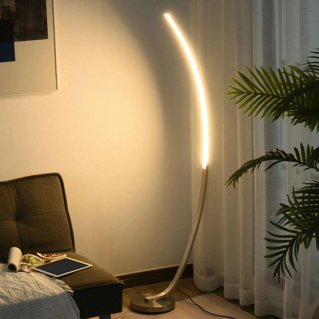 HOMCOM Luminária de piso com luz LED amarela Base de metal Pedal interruptor Design elegante Potência máx. 18 W 50x23x149cm Prata