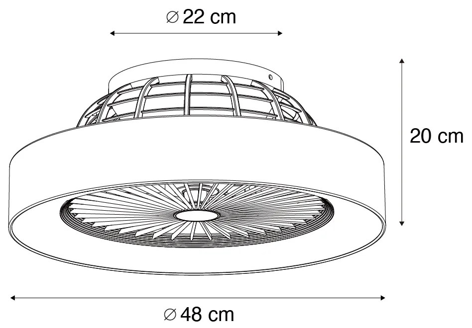 Ventilador de teto preto 47cm incl. LED regulável com controle remoto - Emily Moderno