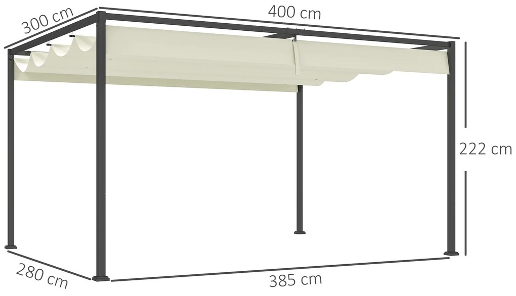 Pérgola 400x300x222 cm Pérgola de Jardim com Teto Retrátil de Poliéster com Revestimento para Celebrações Festas Casamento Creme