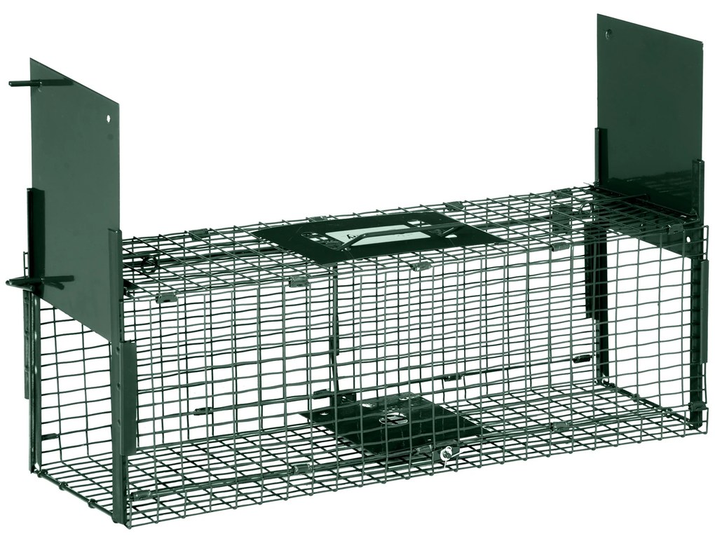 Outsunny Armadilha para Animais Vivos 60x18x20 cm com Porta Gaiola de Captura para Coelhos Raposas Pequenas Verde Escuro | Aosom Portugal