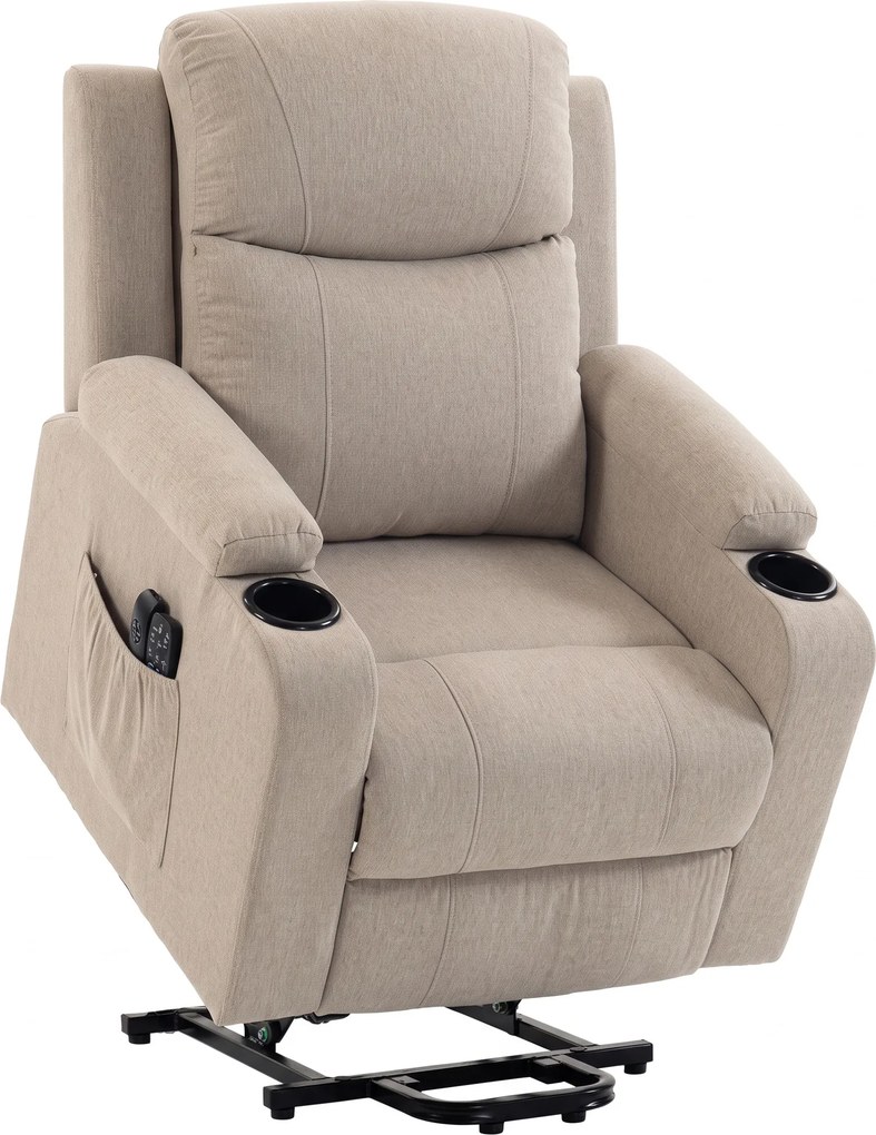 HOMCOM Poltrona Elétrica Elevadora Reclinável, Aquecida, Massageadora, Linho, 2 Telecomandos, Creme | Aosom Portugal