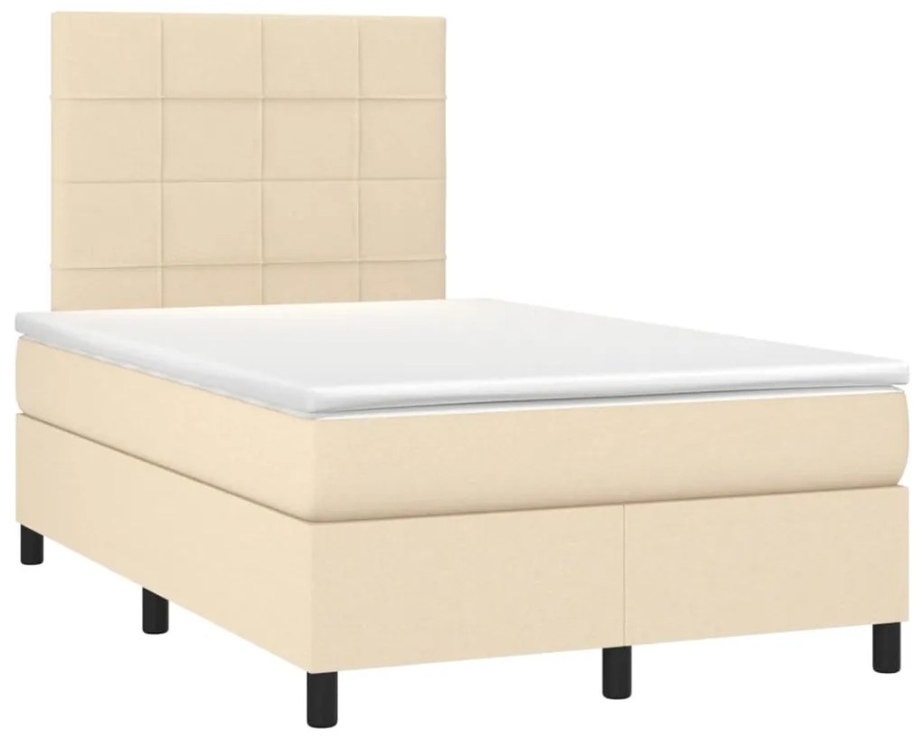 Cama box spring c/ colchão e LED 120x200 cm tecido cor creme