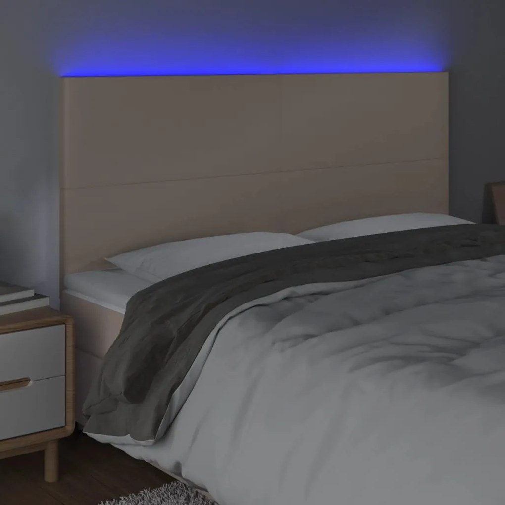 Cabeceira cama c/ LED couro artif. 160x5x118/128 cm cappuccino