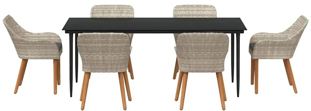 Conjunto de sala de jantar 7 pcs Cinza claro e preto Largo