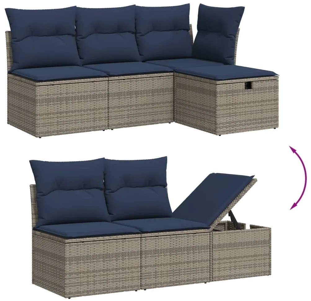 6 pcs conjunto sofás de jardim com almofadões vime cinzento